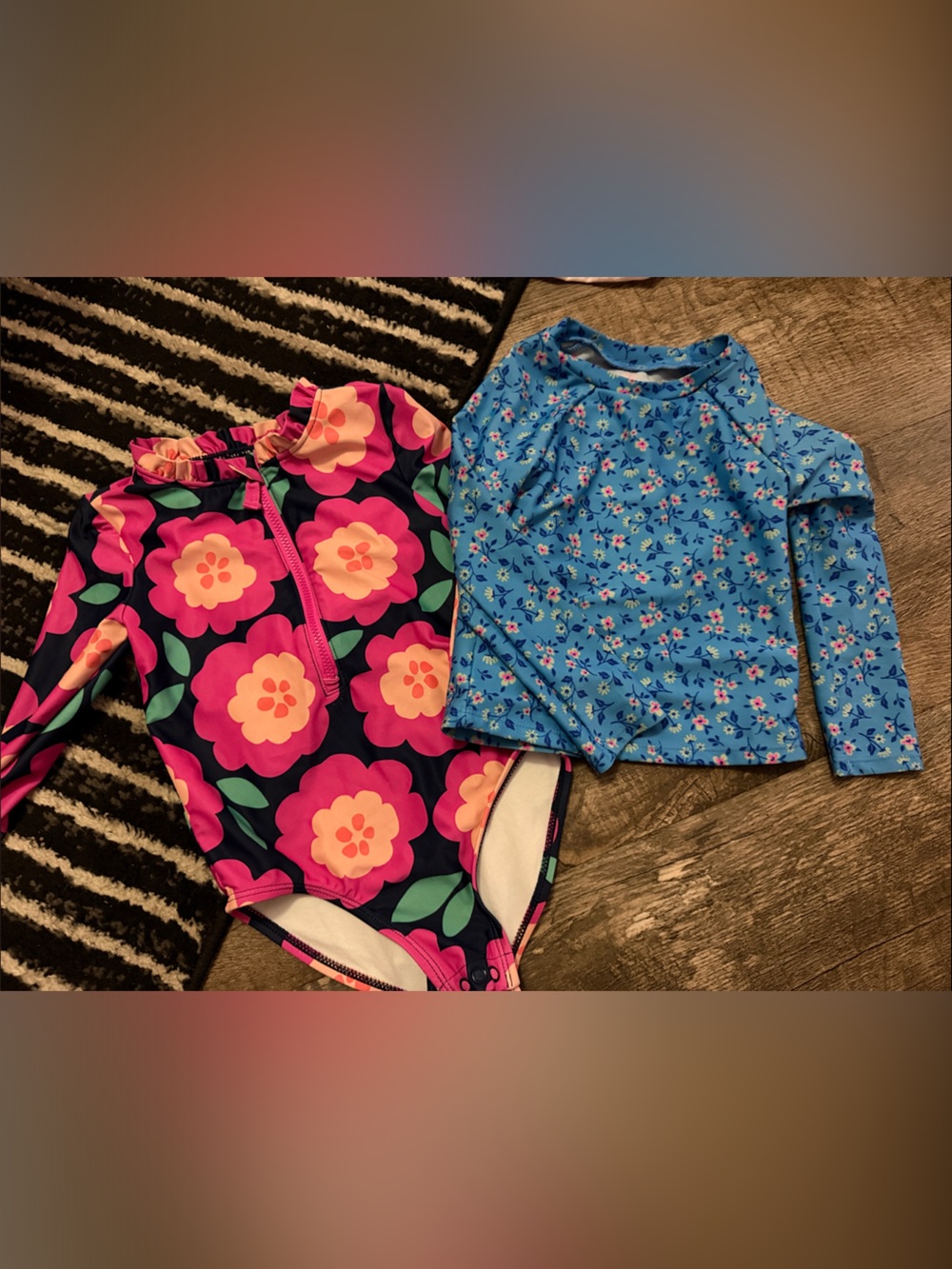 Cat & Jack Girls Floral Long-Sleeve Rashguards - Pink, Navy, Blue